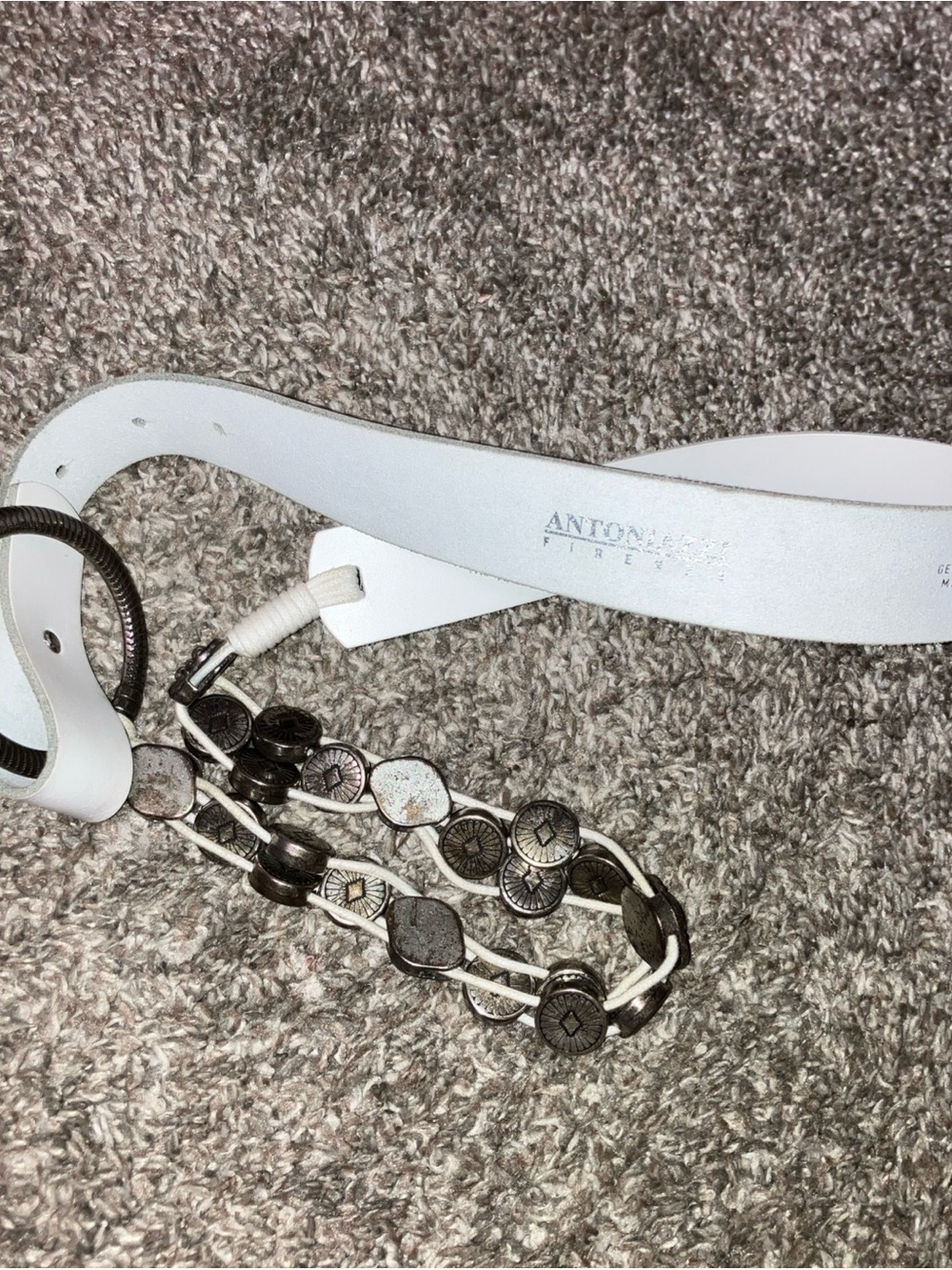 Antoniazzi Firenze White Braided Leather Belt with Decorative Metal Accents XL